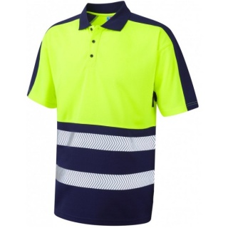 Leo Workwear P10-YNV Watersmeet EcoViz Coolviz Plus Hi Vis Polo Shirt Yellow/Navy
